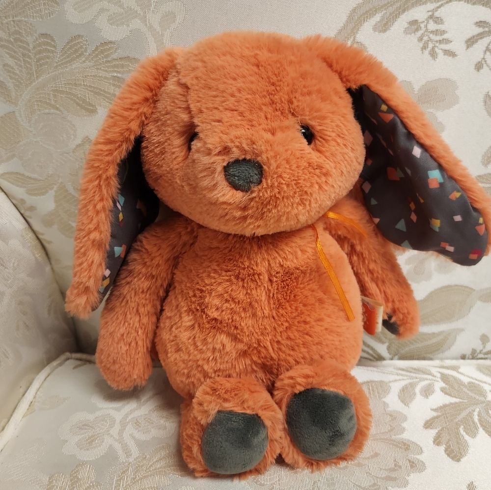 B Softies Toys Plush Bunny Happy Hues Coral Orange Rabbit  Stuffed Animal